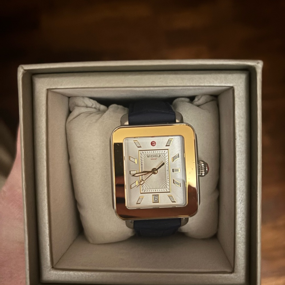 Michele navy and gold with silicone navy band.